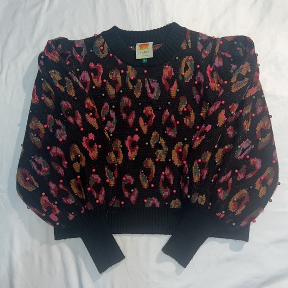 FARM RIO Beaded Leopard Pattern Beaded Sweater, size small - Picture 7 of 13